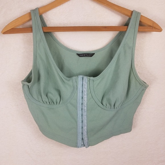 SHEIN Tops - SHEIN Bustier Crop Top Womens Large Sage Green Hook and Eye Ribbed bralette